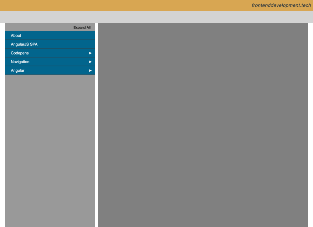 Angular dynamic sidebar shown in a mock website with grey header, sidebar background and body section.