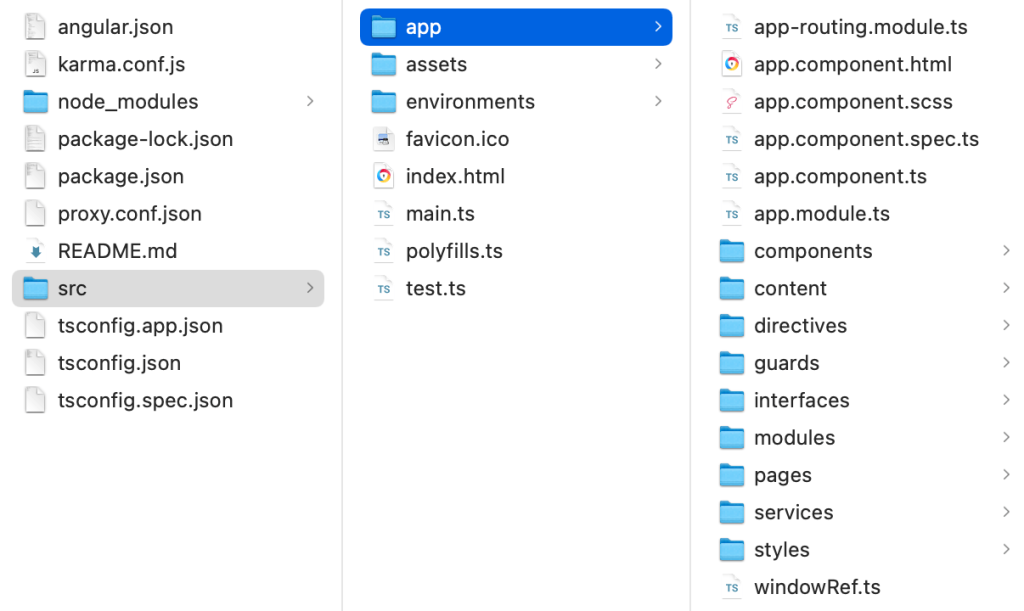 picture of the files and directories for our Angular Template website