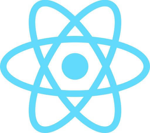 React logo. Light blue rings wrapped around a circle.