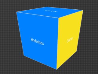 blue and yellow cube on a dark grey background showcasing a 3D cube rotating at random.