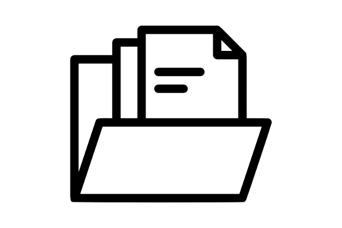a black and white icon of a folder for data collection